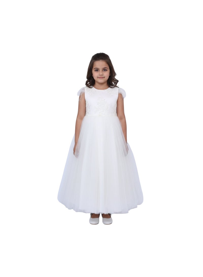 D'Daniela Long Party Dress with Patterns White Colour - Image 1